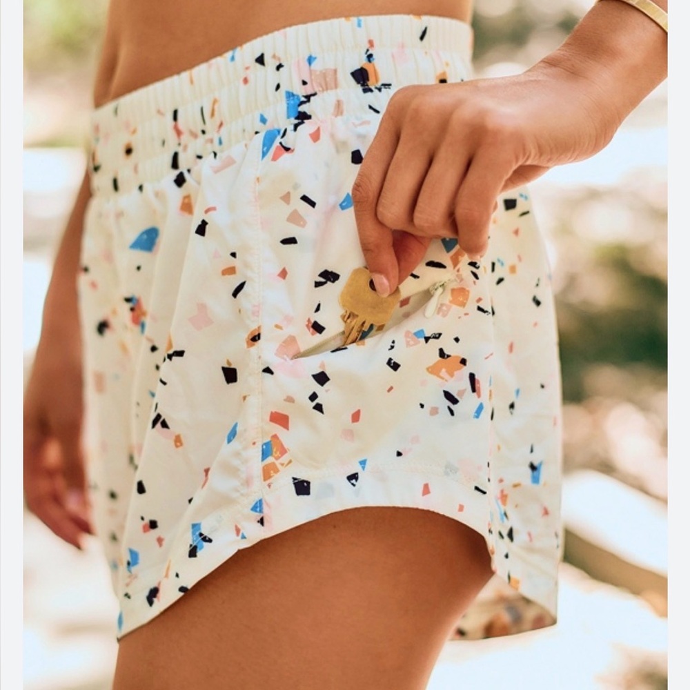 Fabletics White Multi-Color Confetti Athletic Shorts